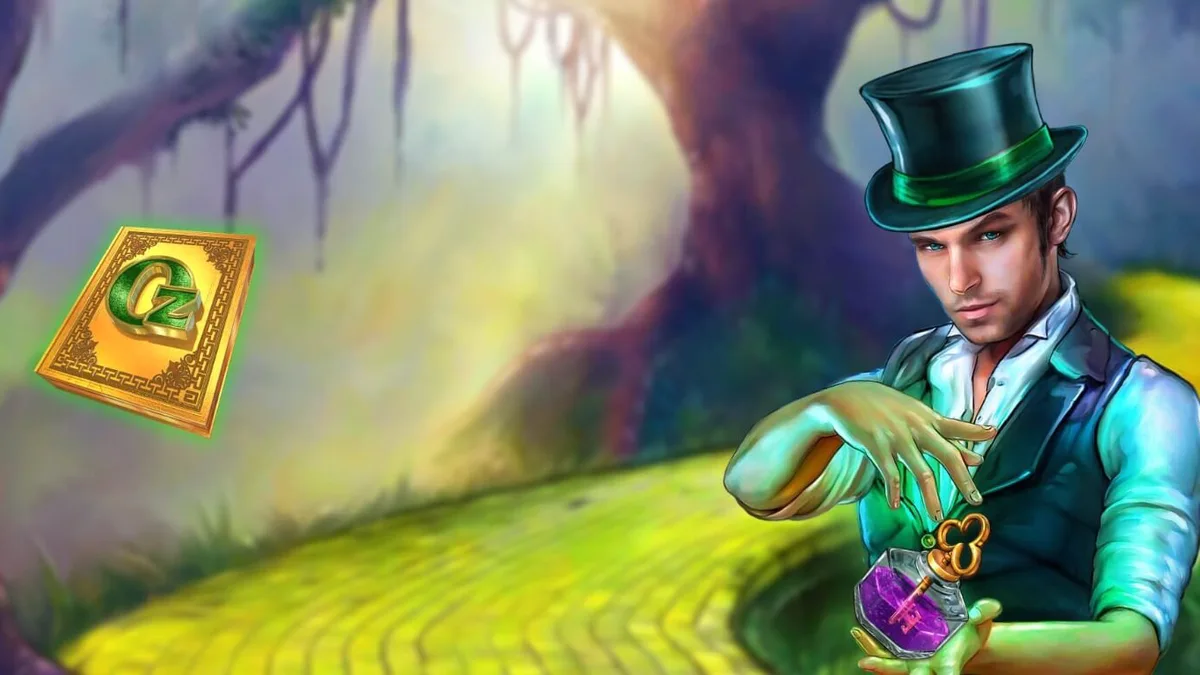 Interface vibrante do slot Book of Oz Magic 5 Power Combo com elementos mágicos